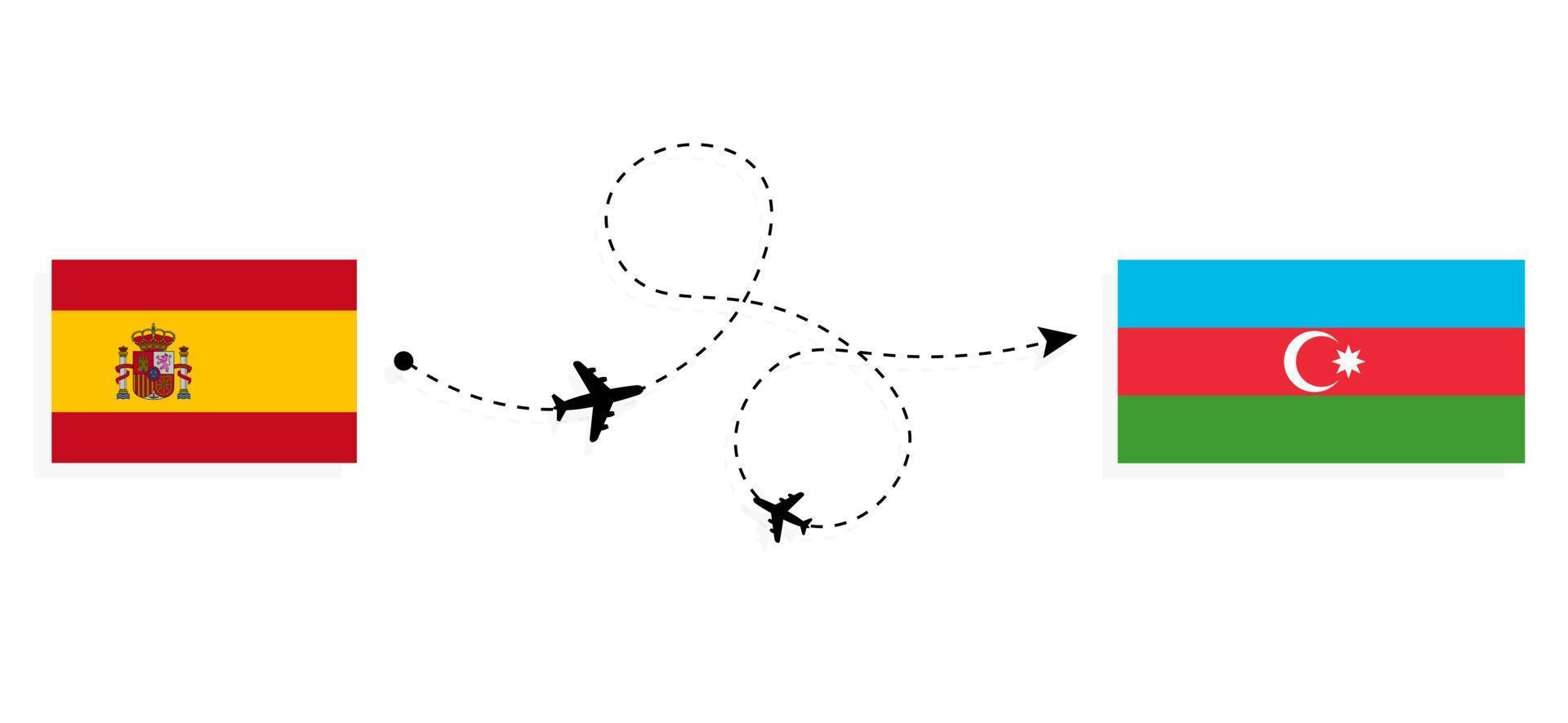 Flight and travel from Spain to Azerbaijan by passenger airplane Travel concept vector