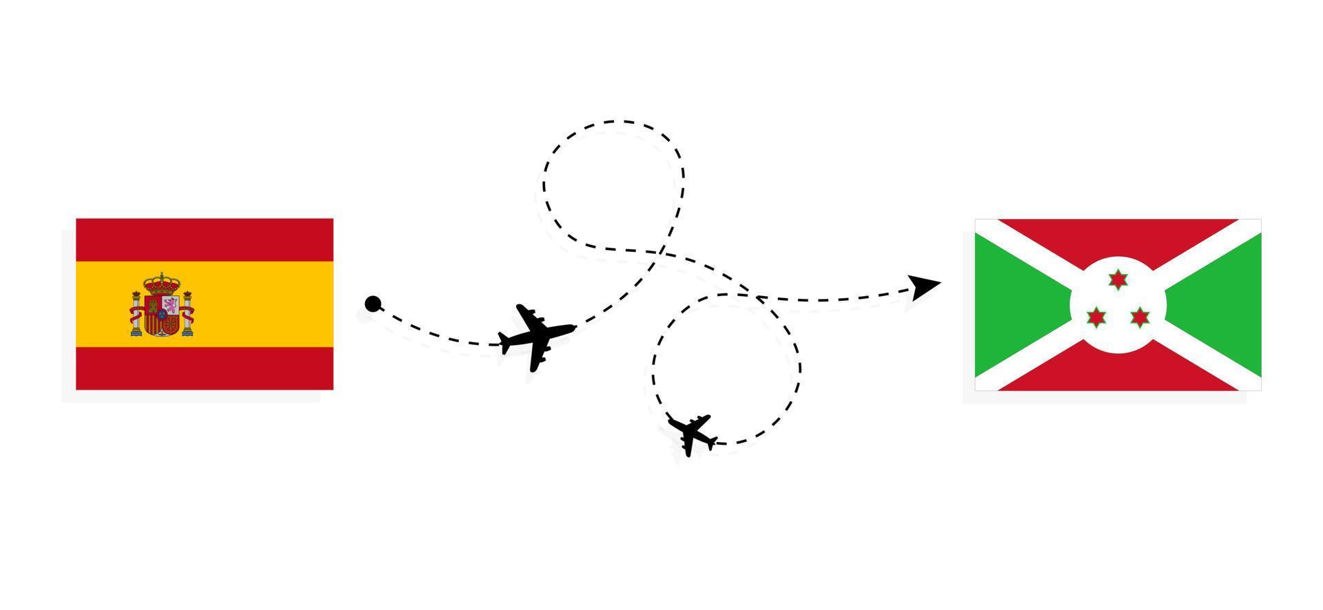 Flight and travel from Spain to Burundi by passenger airplane Travel concept vector