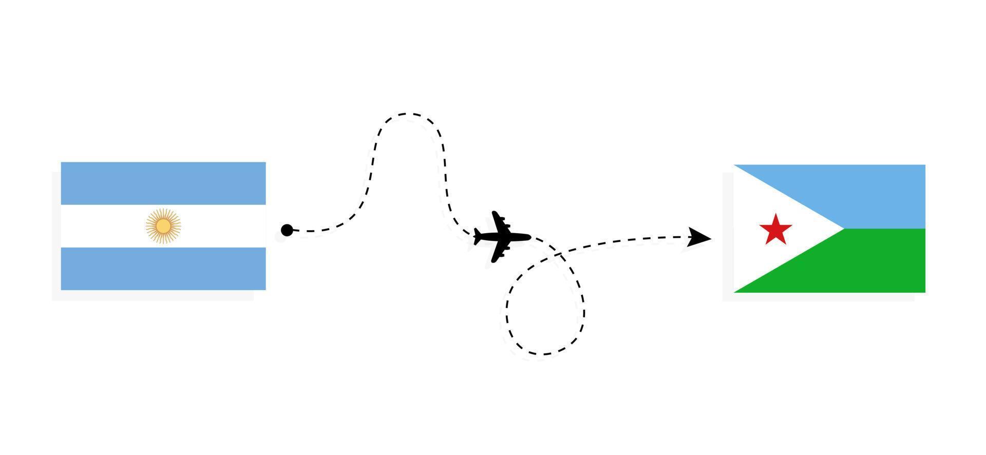 Flight and travel from Argentina to Djibouti by passenger airplane Travel concept vector
