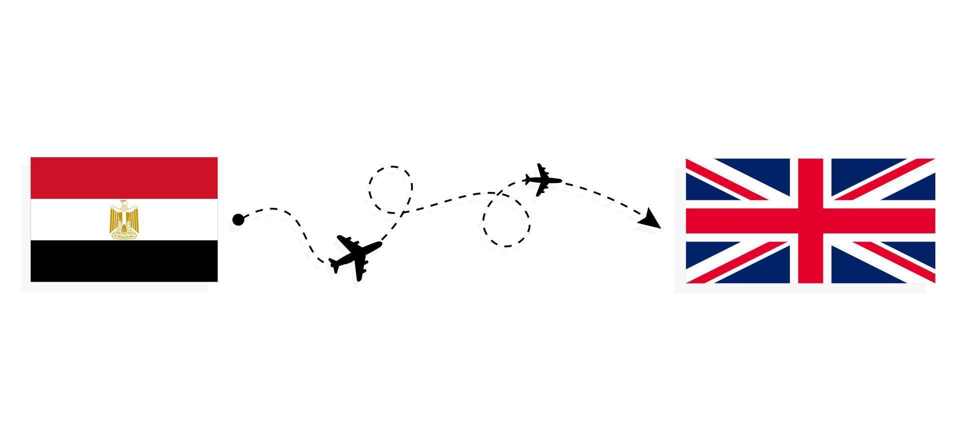 vuelo y viaje desde egipto al reino unido de gran bretaña por concepto de viaje en avión de pasajeros vector