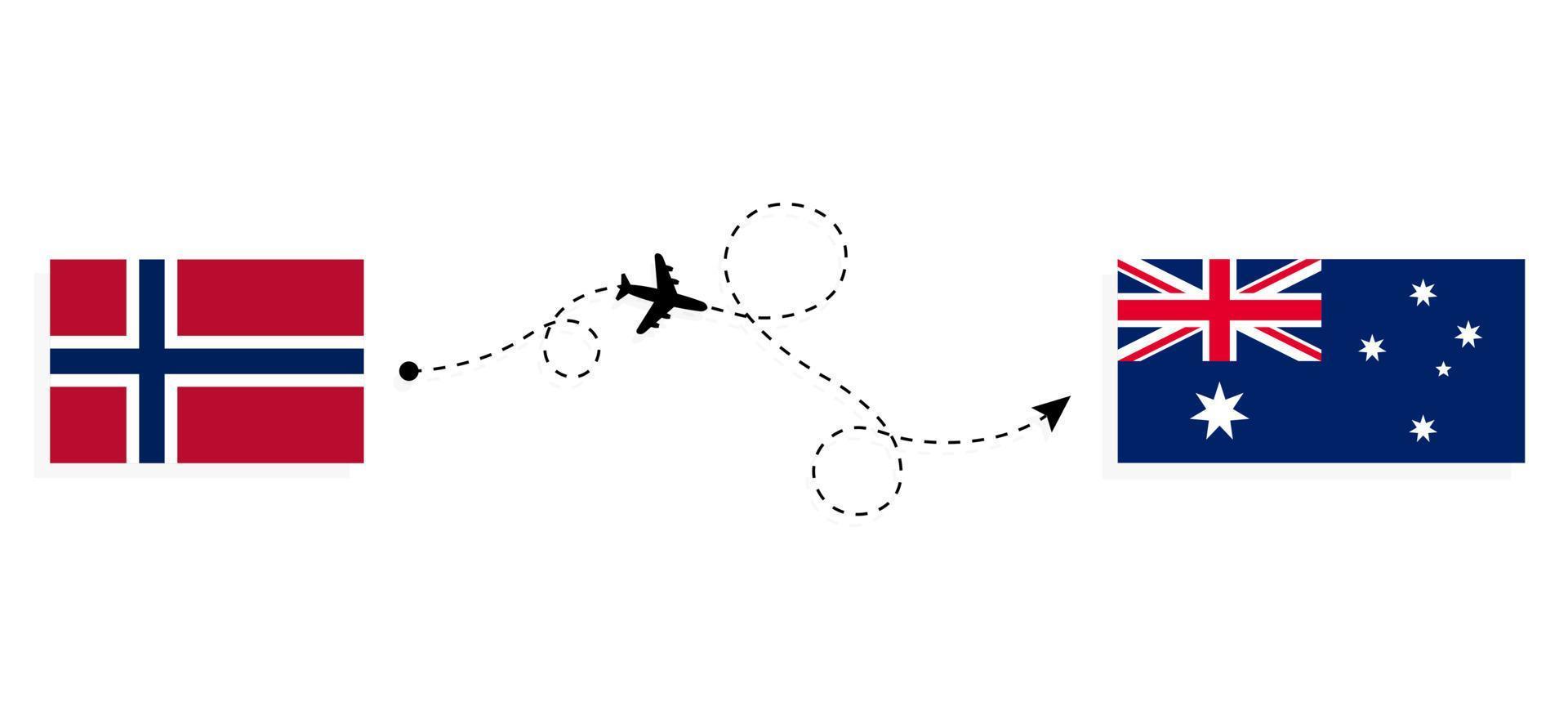 Flight and travel from Norway to Australia by passenger airplane Travel concept vector