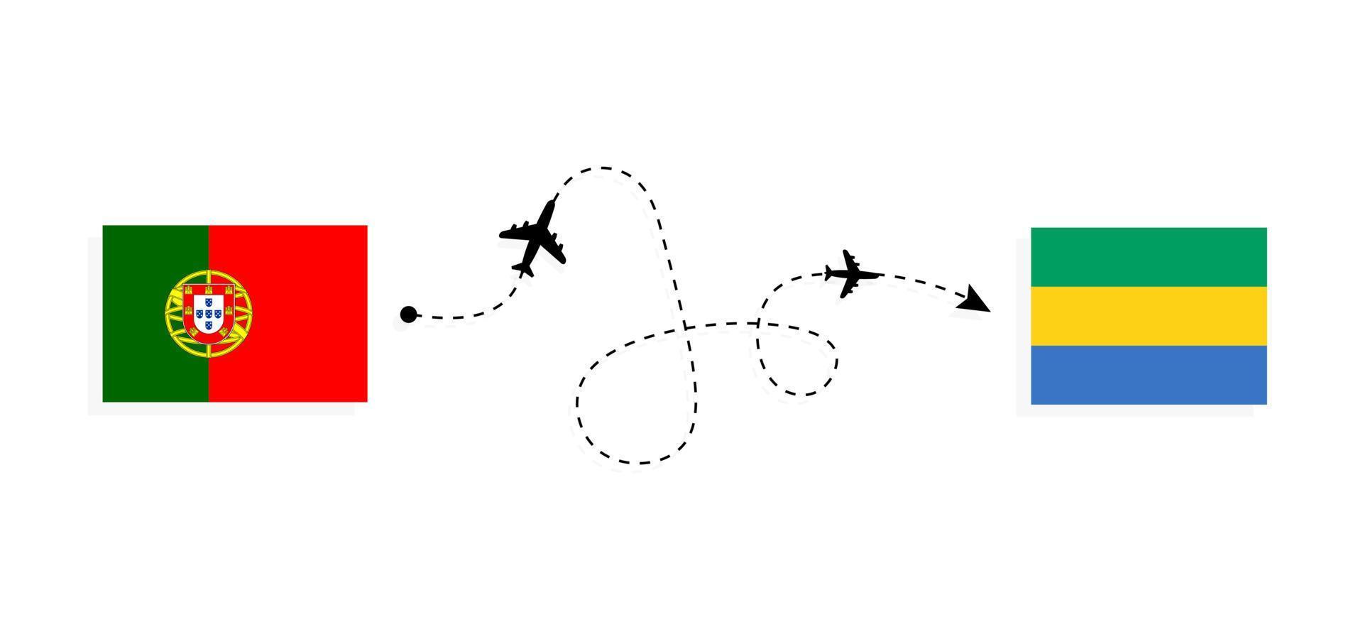 Flight and travel from Portugal to Gabon by passenger airplane Travel concept vector