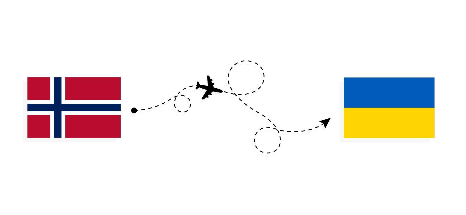 Flight and travel from Norway to Ukraine by passenger airplane Travel concept vector