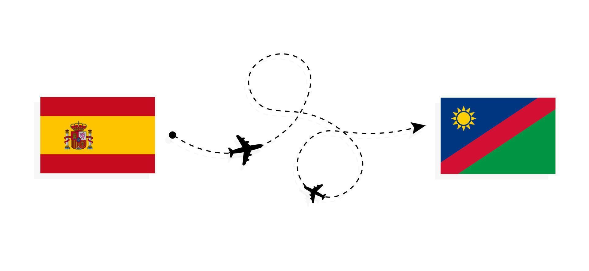 Flight and travel from Spain to Namibia by passenger airplane Travel concept vector
