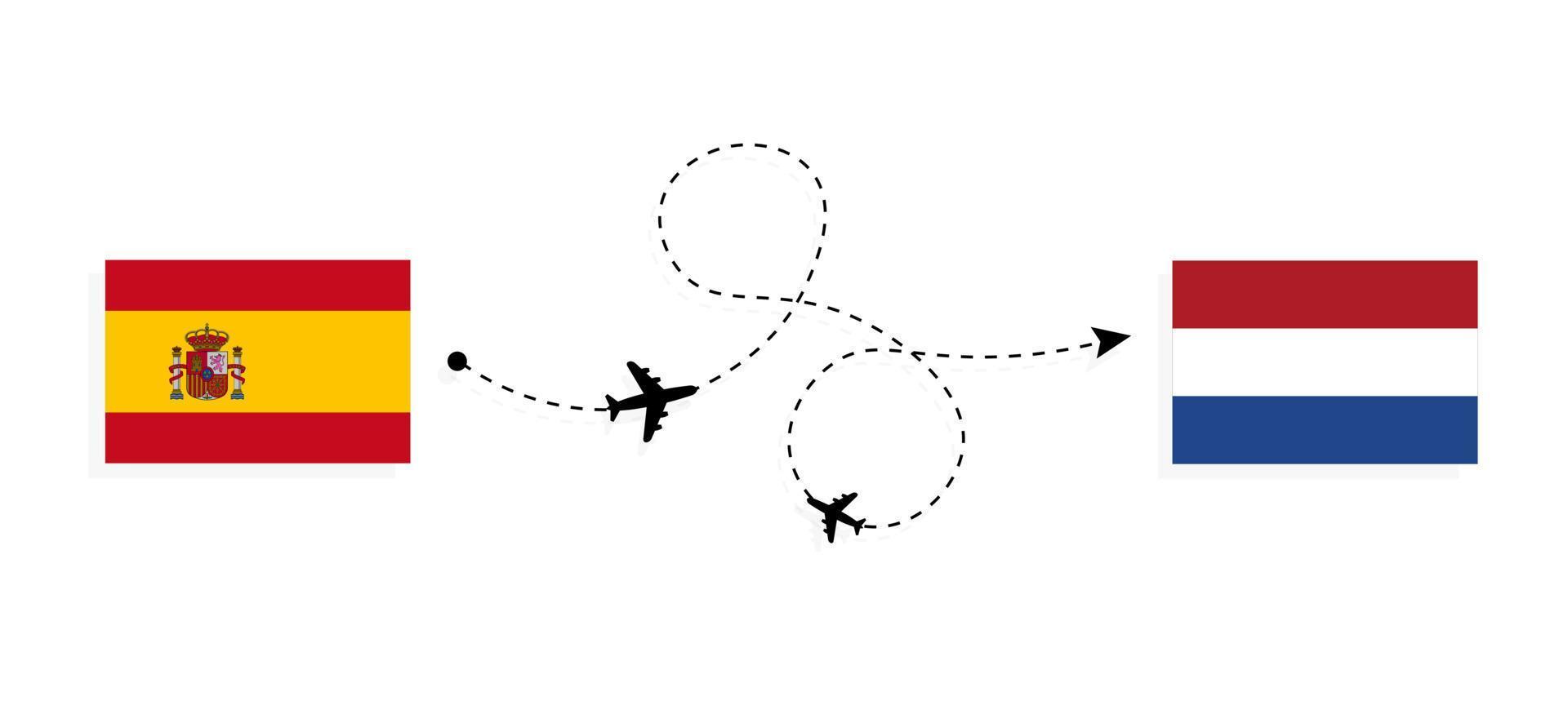 Flight and travel from Spain to Netherlands by passenger airplane Travel concept vector
