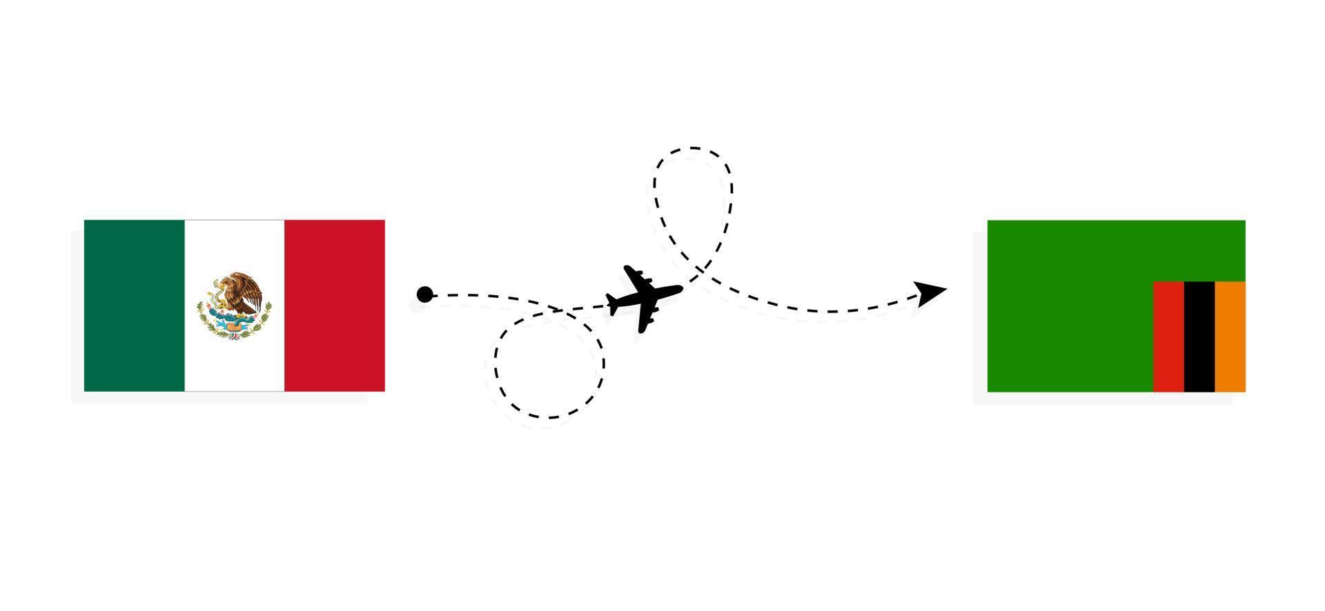 Flight and travel from Mexico to Zambia by passenger airplane Travel concept vector