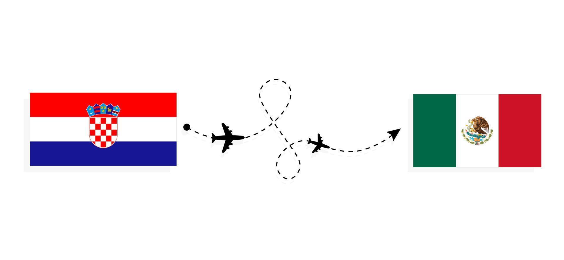 Flight and travel from Croatia to Mexico by passenger airplane Travel concept vector