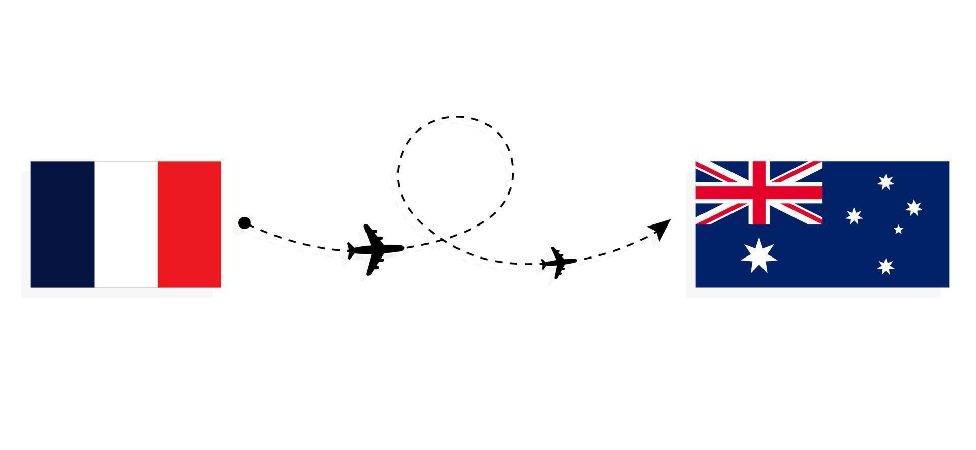 Flight and travel from France to Australia by passenger airplane Travel concept vector