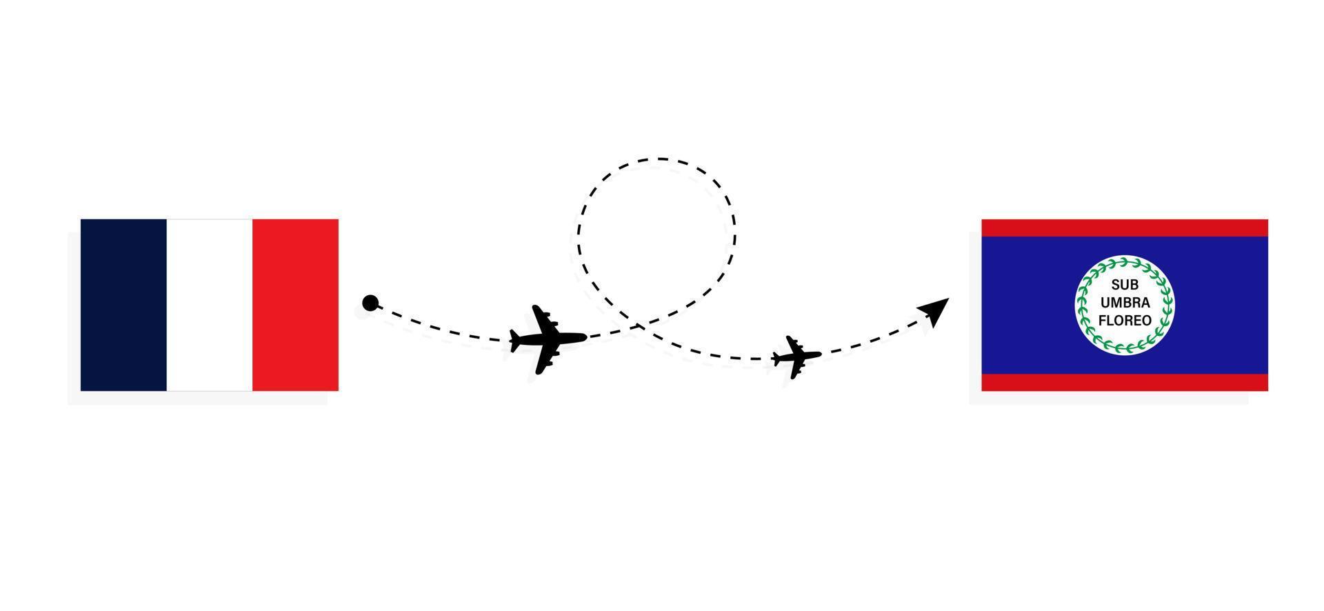 Flight and travel from France to Belize by passenger airplane Travel concept vector