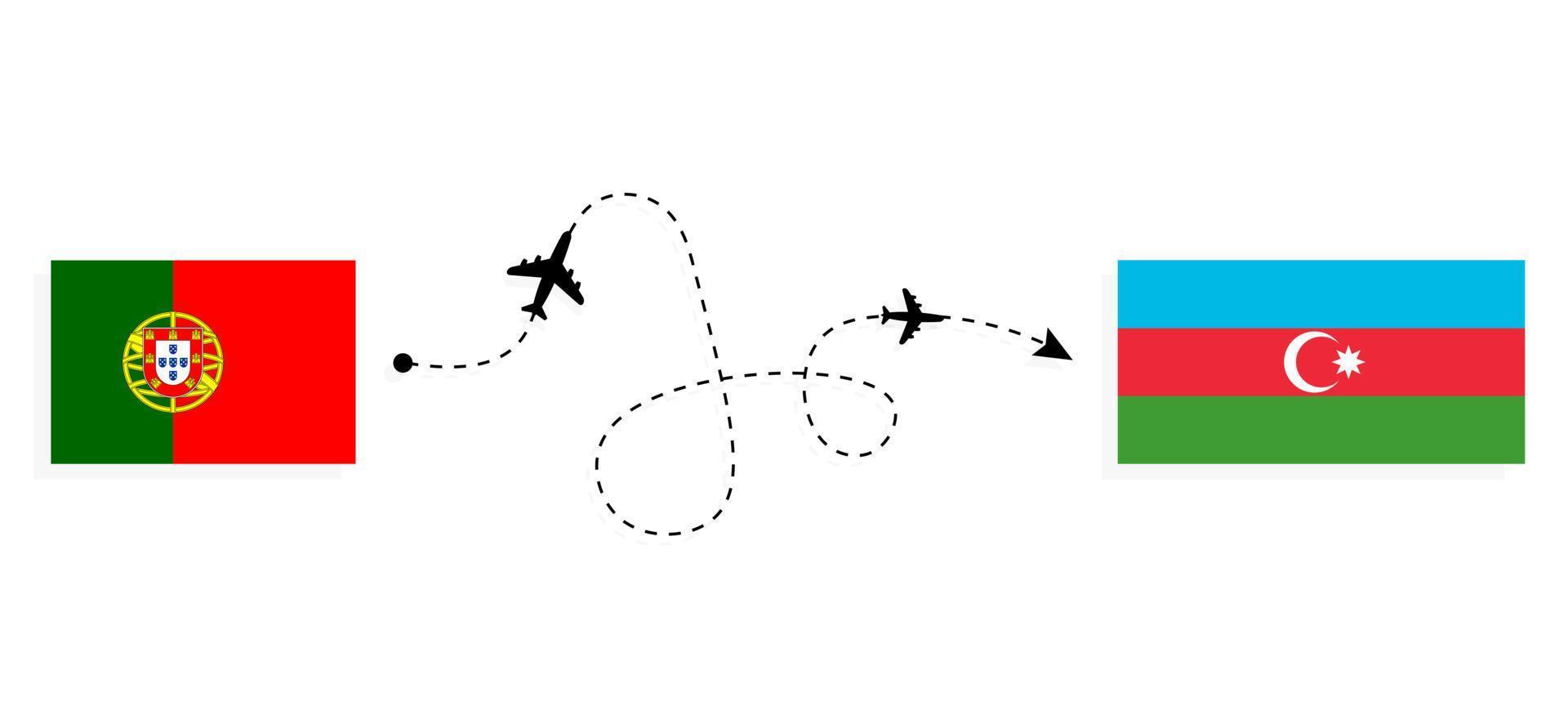 Flight and travel from Portugal to Azerbaijan by passenger airplane Travel concept vector