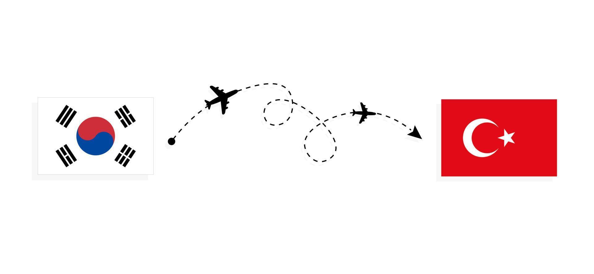 vuelo y viaje desde corea del sur a turquía por concepto de viaje en avión de pasajeros vector