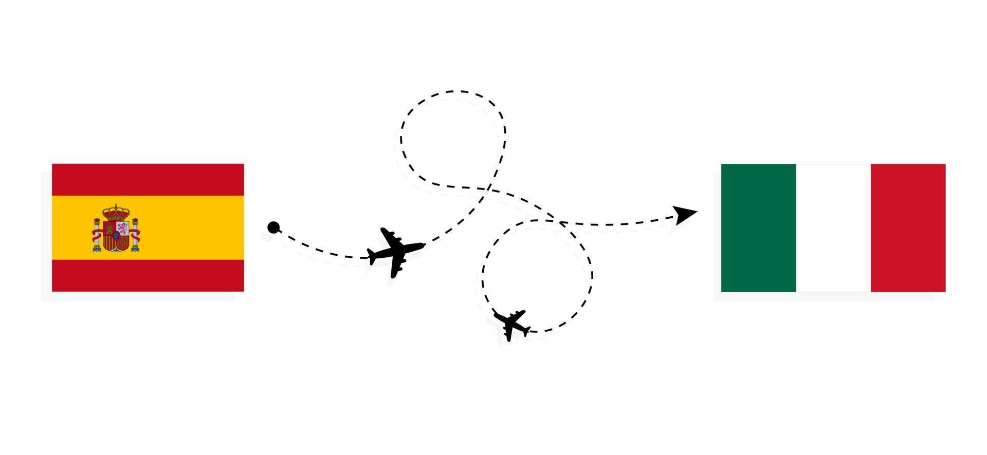 Flight and travel from Spain to Mexico by passenger airplane Travel concept vector
