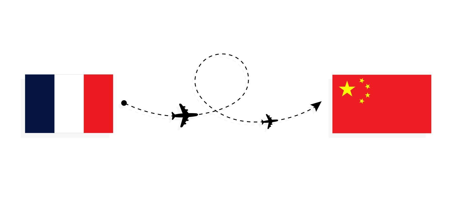 Flight and travel from France to China by passenger airplane Travel concept vector