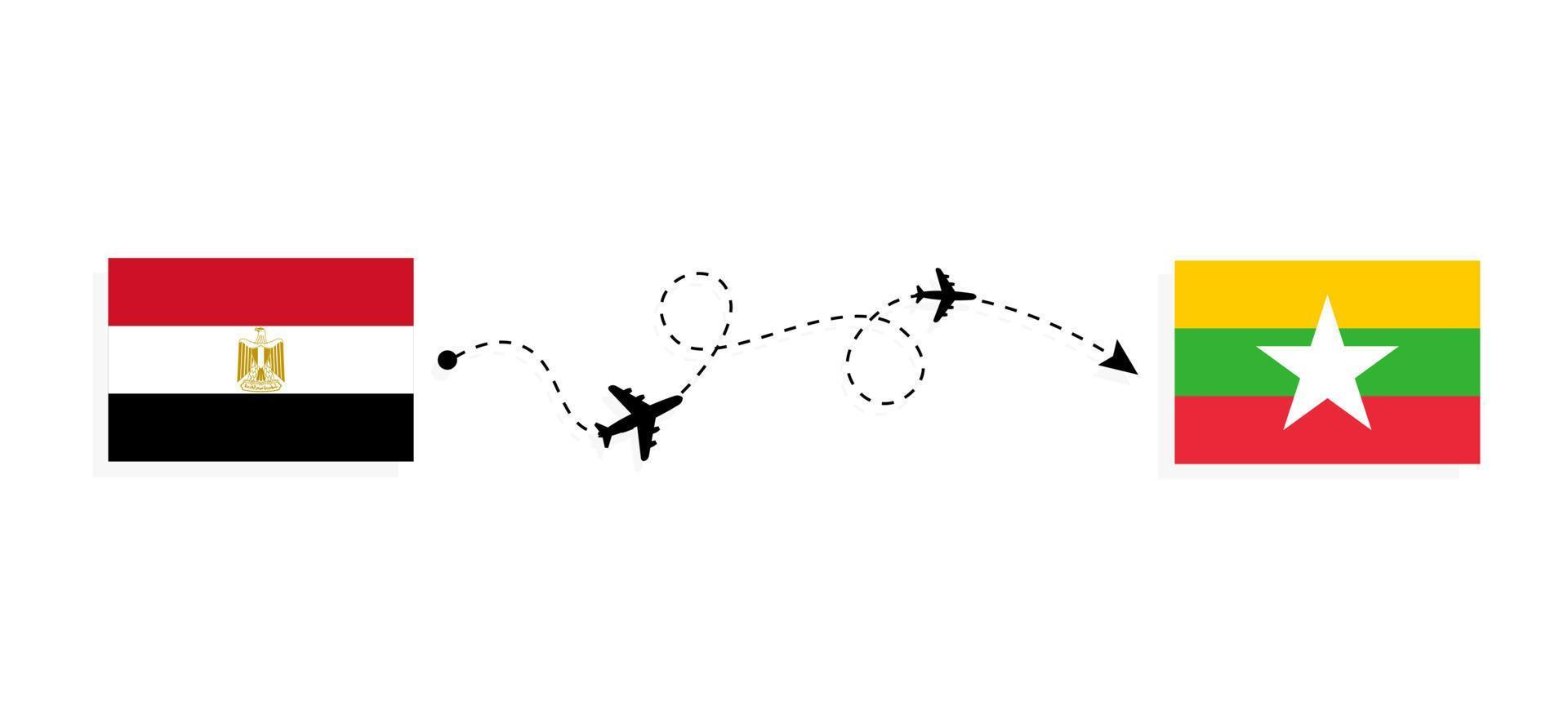 vuelo y viaje de egipto a myanmar por concepto de viaje en avión de pasajeros vector