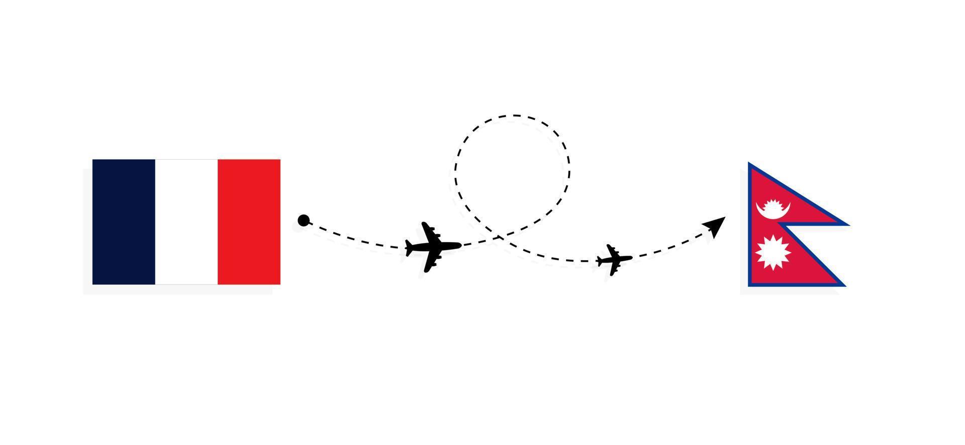 vuelo y viaje de francia a nepal por concepto de viaje en avión de pasajeros vector