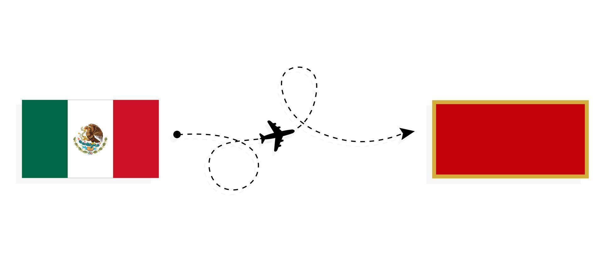 Flight and travel from Mexico to Montenegro by passenger airplane Travel concept vector