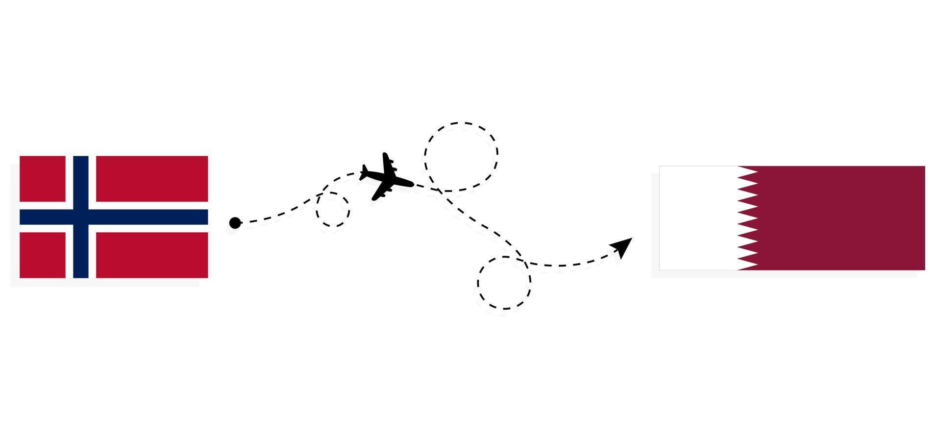 Flight and travel from Norway to Qatar by passenger airplane Travel concept vector