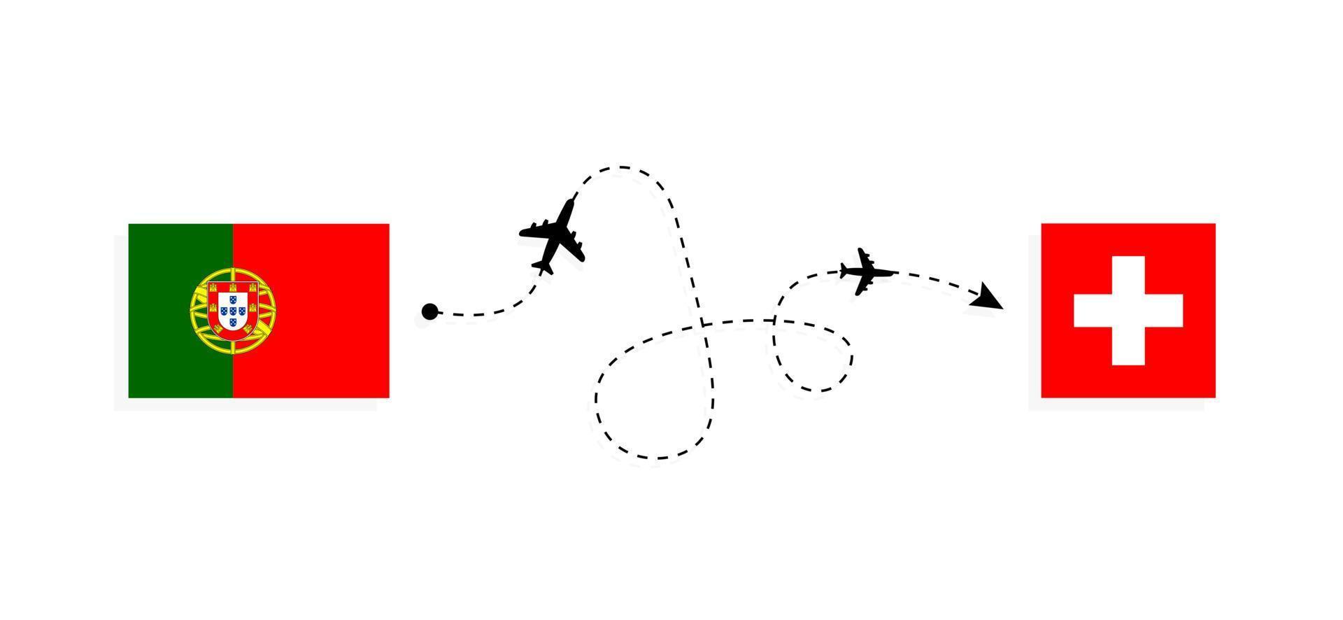 vuelo y viaje de portugal a suiza por concepto de viaje en avión de pasajeros vector