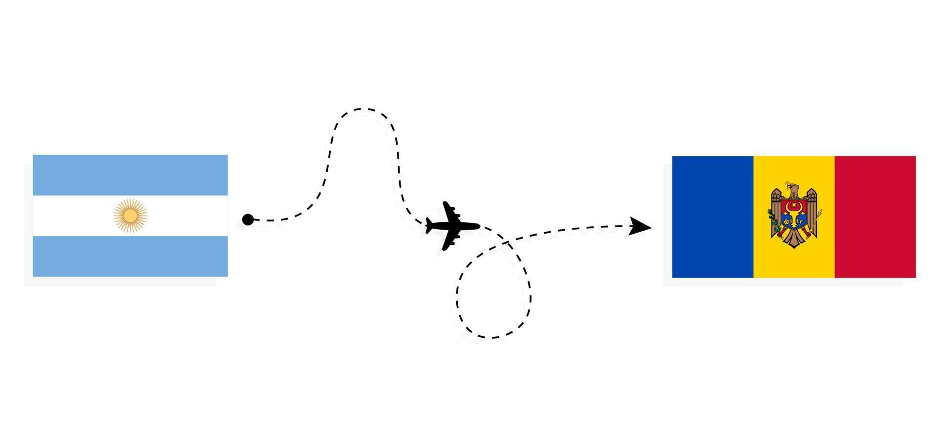 Flight and travel from Argentina to Moldova by passenger airplane Travel concept vector