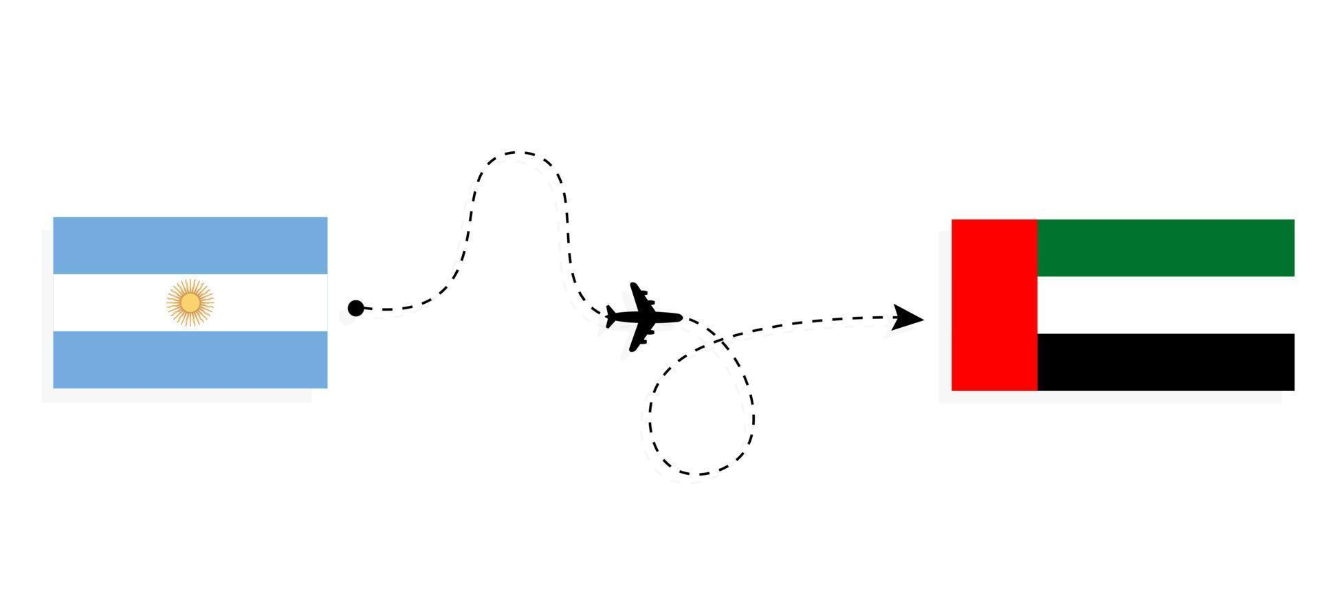 vuelo y viaje desde argentina a emiratos árabes unidos por concepto de viaje en avión de pasajeros vector