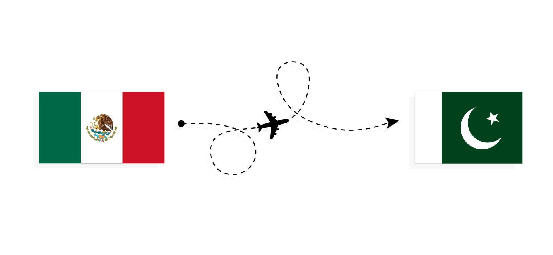Flight and travel from Mexico to Pakistan by passenger airplane Travel concept vector