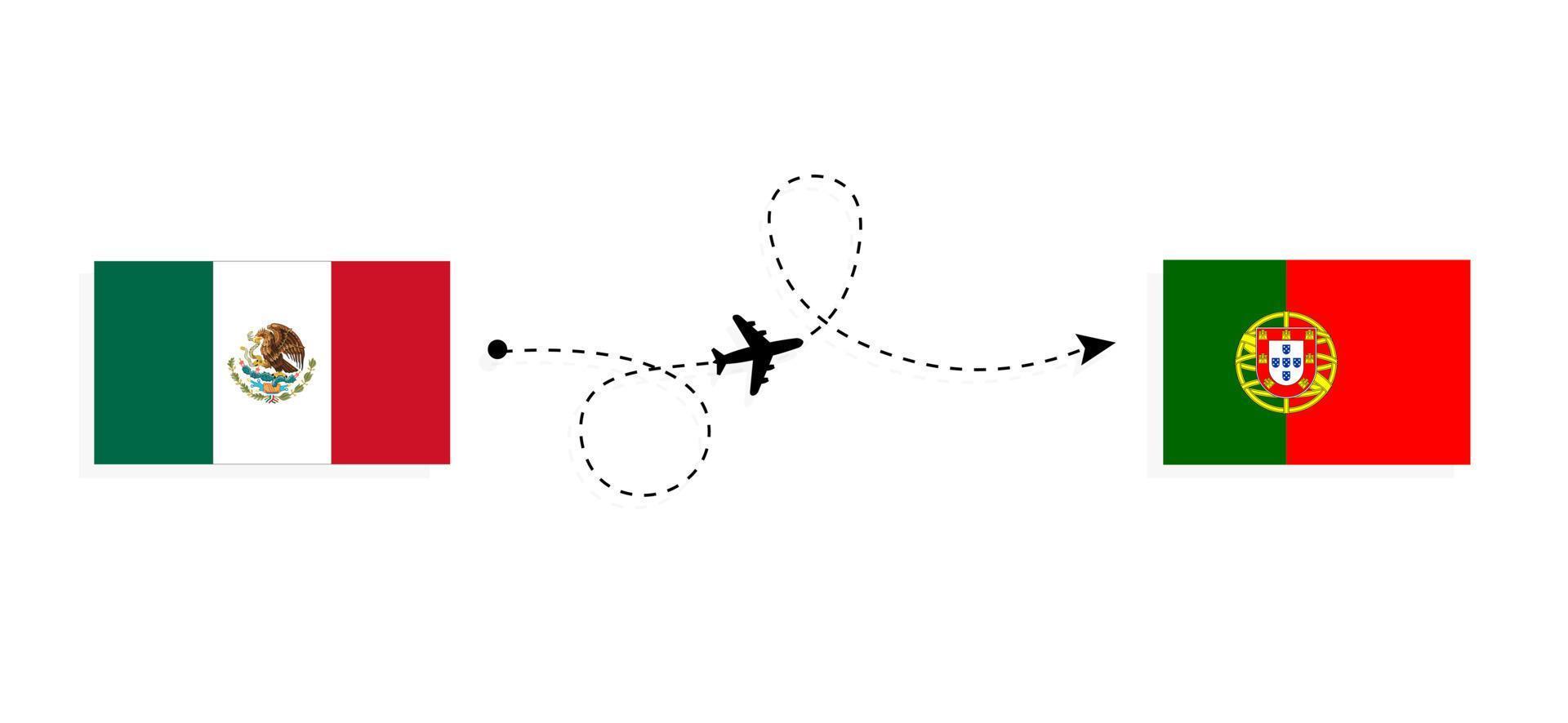 vuelo y viaje de méxico a portugal por concepto de viaje en avión de pasajeros vector