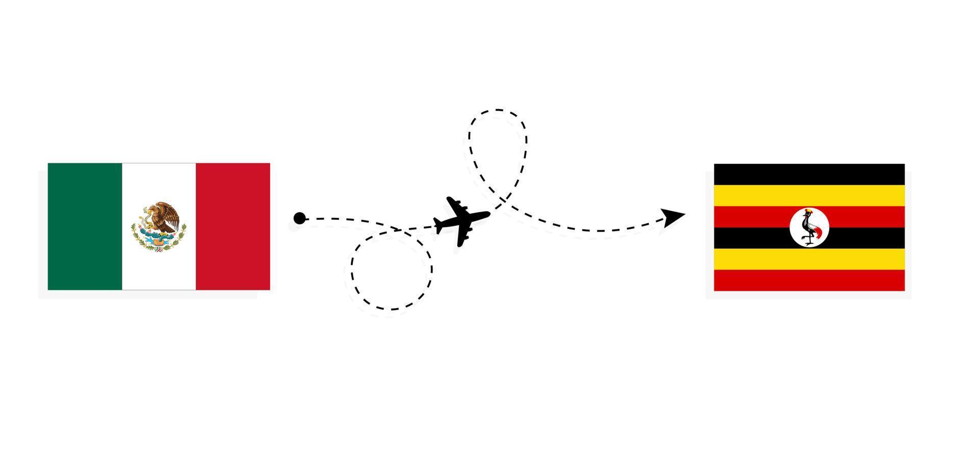 Flight and travel from Mexico to Uganda by passenger airplane Travel concept vector