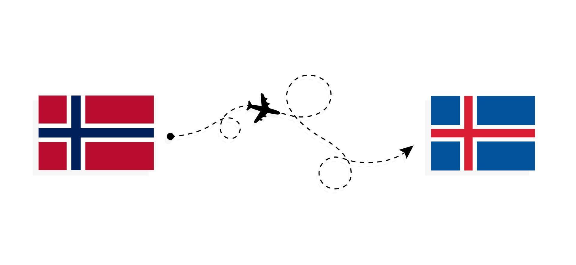 vuelo y viaje de noruega a islandia por concepto de viaje en avión de pasajeros vector