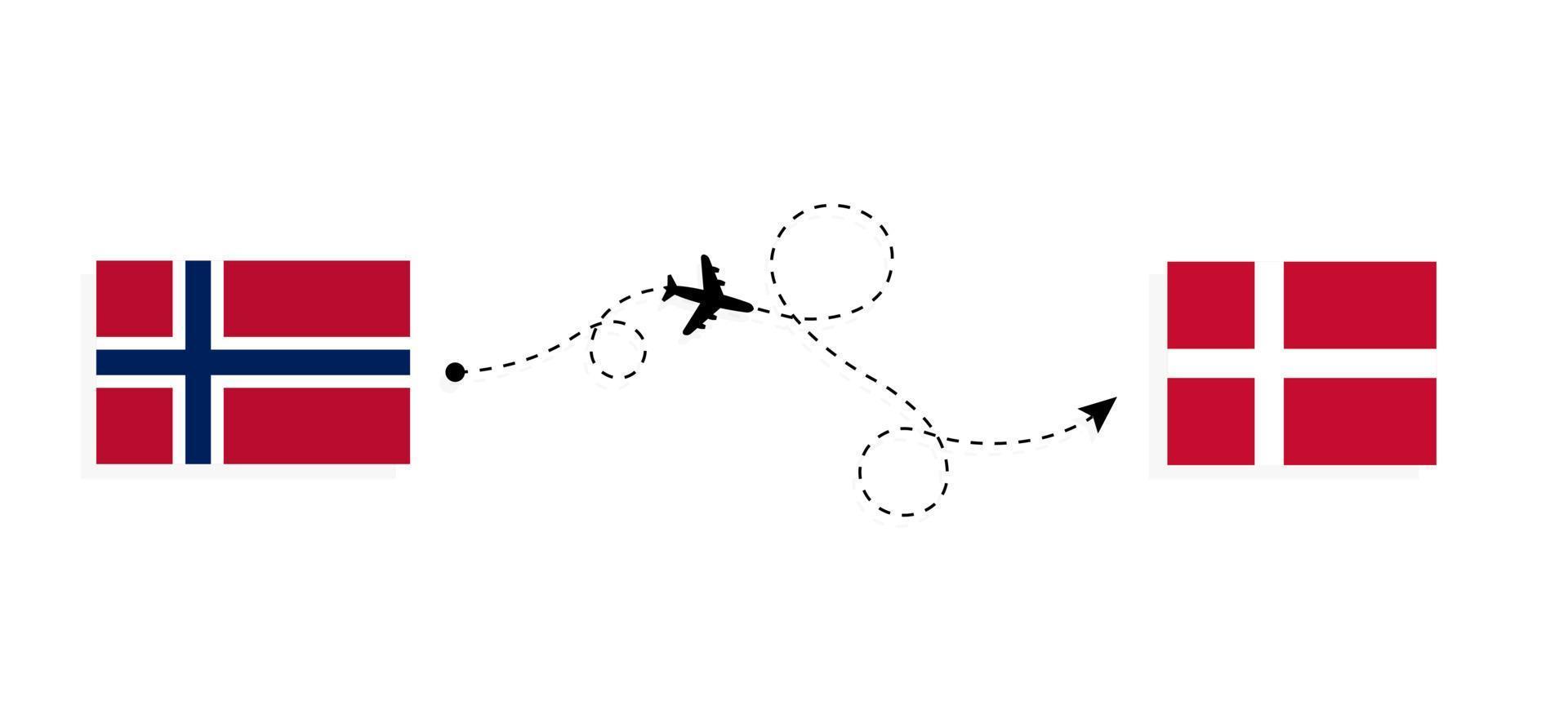 vuelo y viaje de noruega a dinamarca por concepto de viaje en avión de pasajeros vector