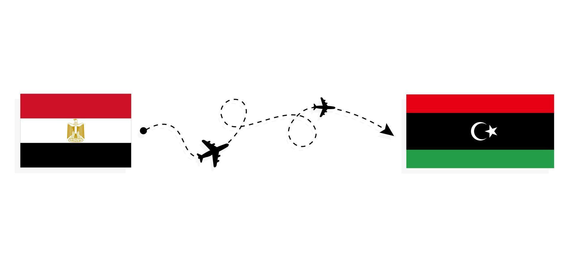 Flight and travel from Egypt to Libya by passenger airplane Travel concept vector