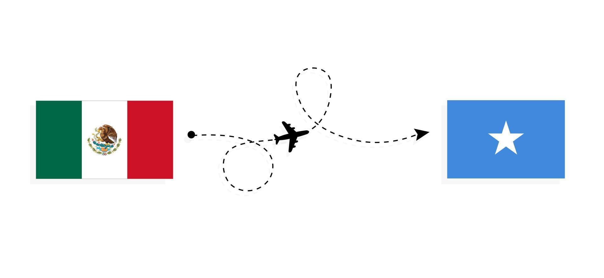 Flight and travel from Mexico to Somalia by passenger airplane Travel concept vector