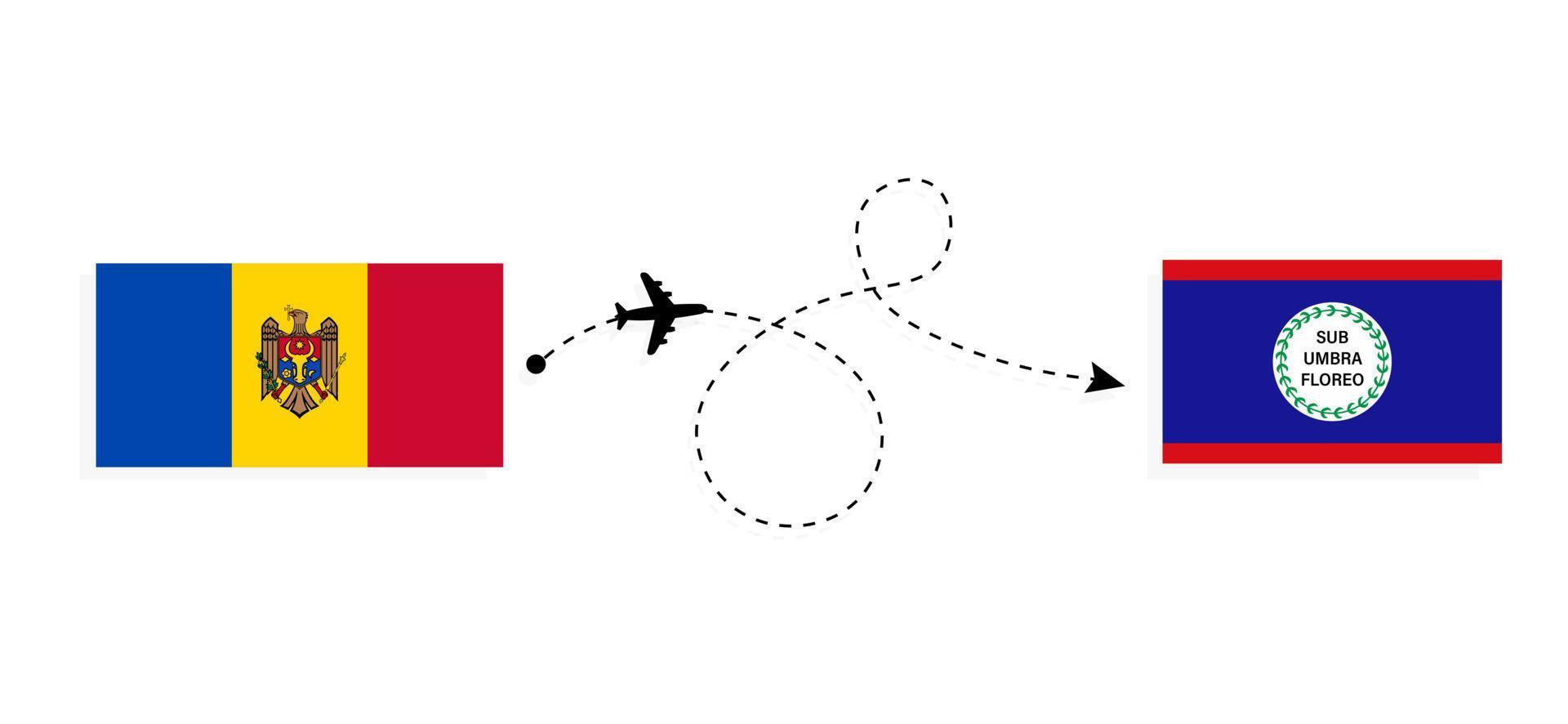 Flight and travel from Moldova to Belize by passenger airplane Travel concept vector