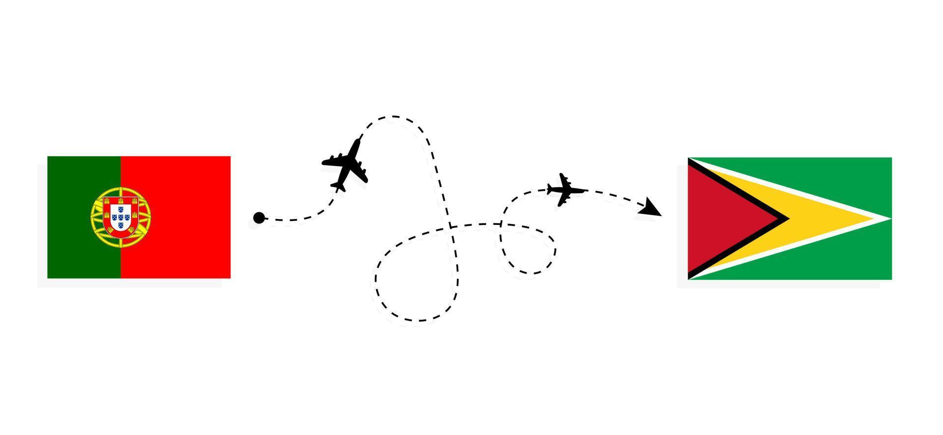 Flight and travel from Portugal to Guyana by passenger airplane Travel concept vector