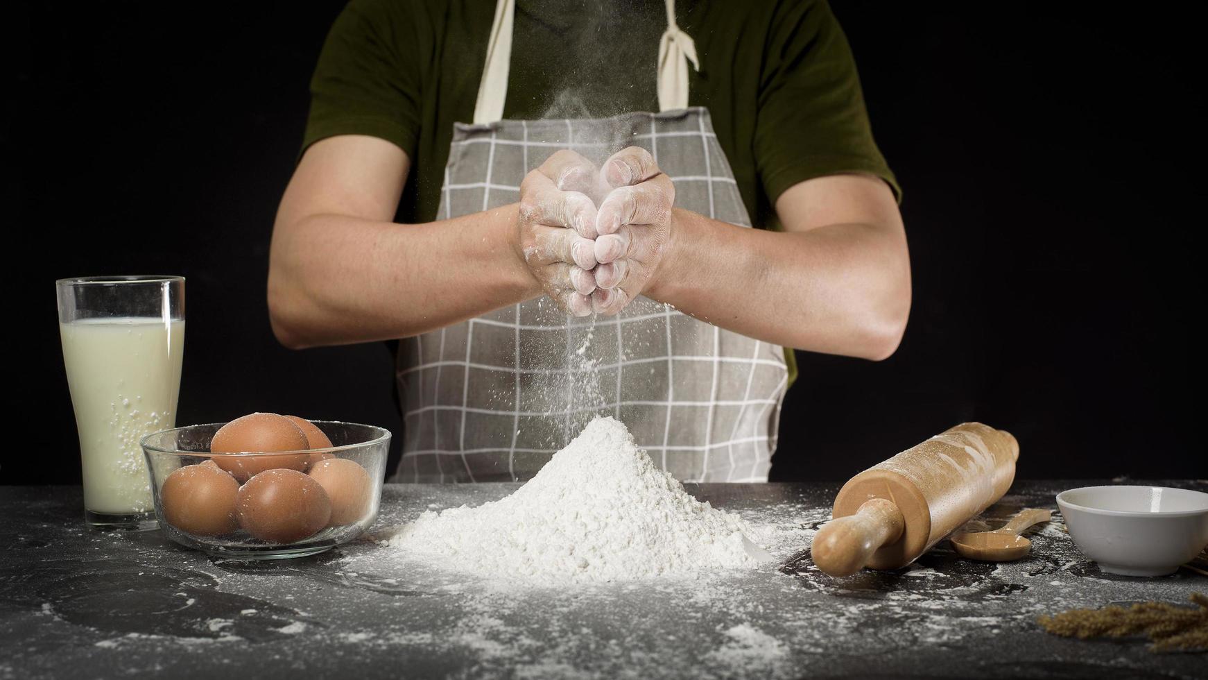 A man is baking homemade bakery photo