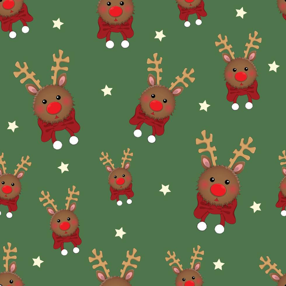 Reindeer with Red Scarf on Green Background vector