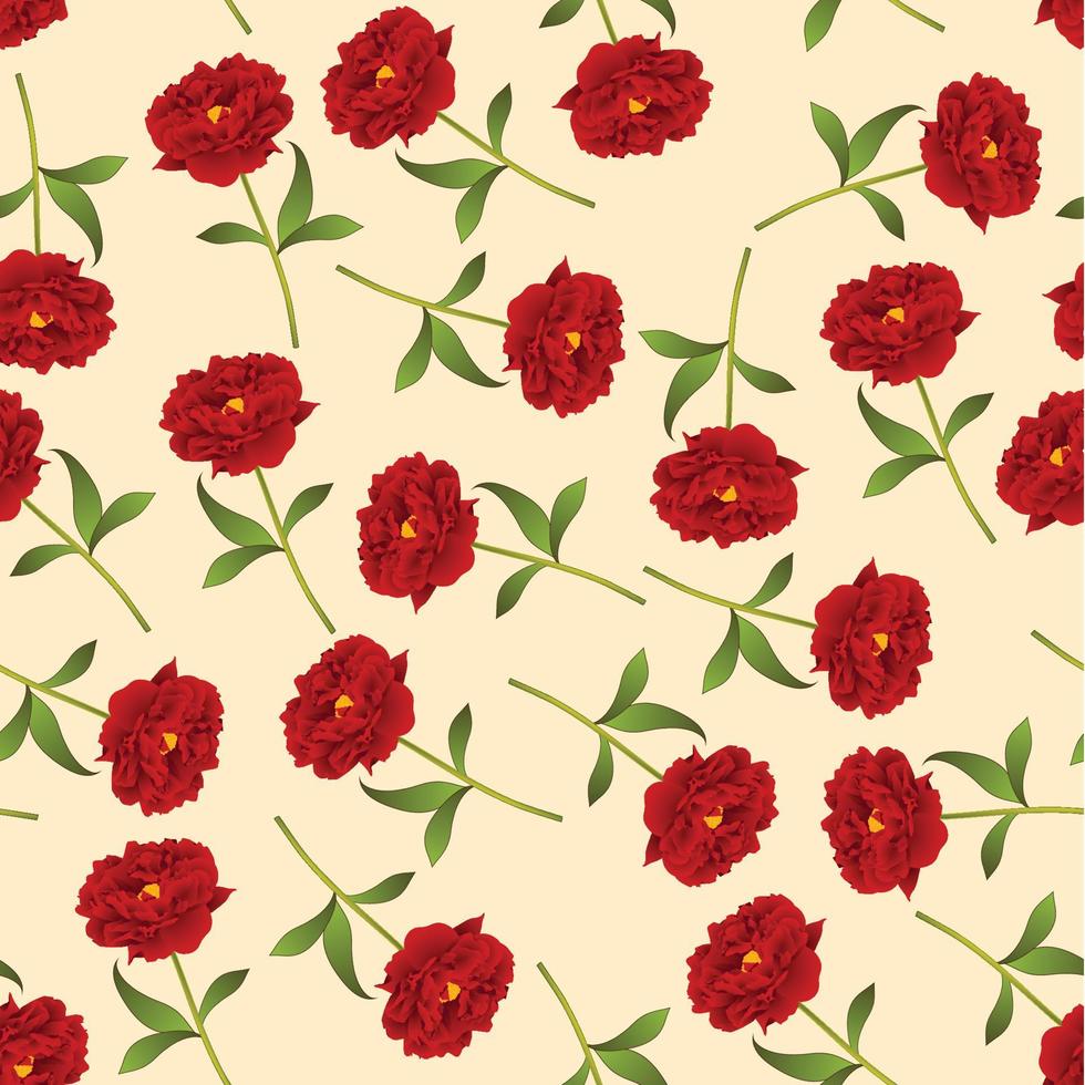 Red Peony Seamless on Ivory Beige Background vector