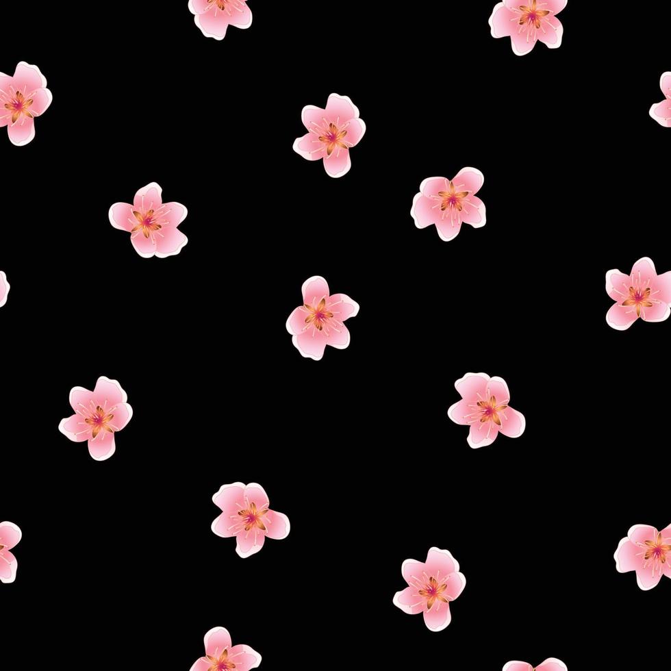 Peach Blossom Seamless on Black Background vector
