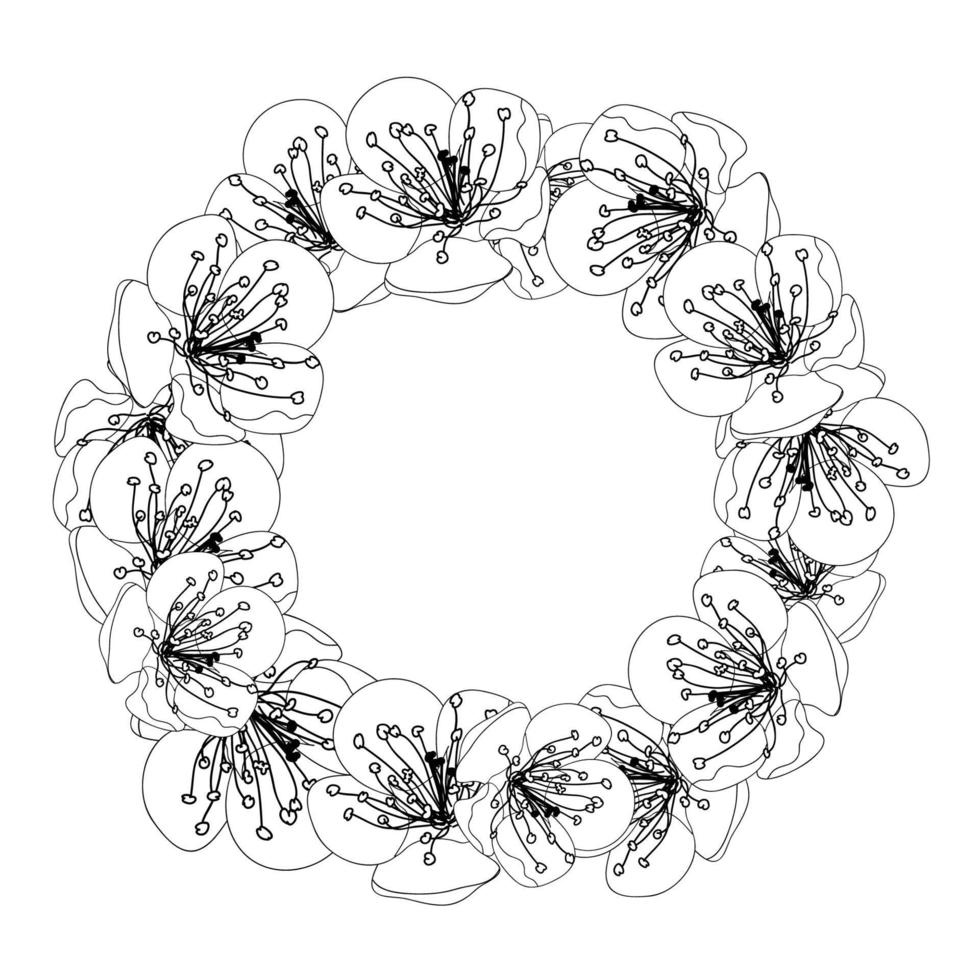 contorno de corona de flor de flor de ciruelo vector