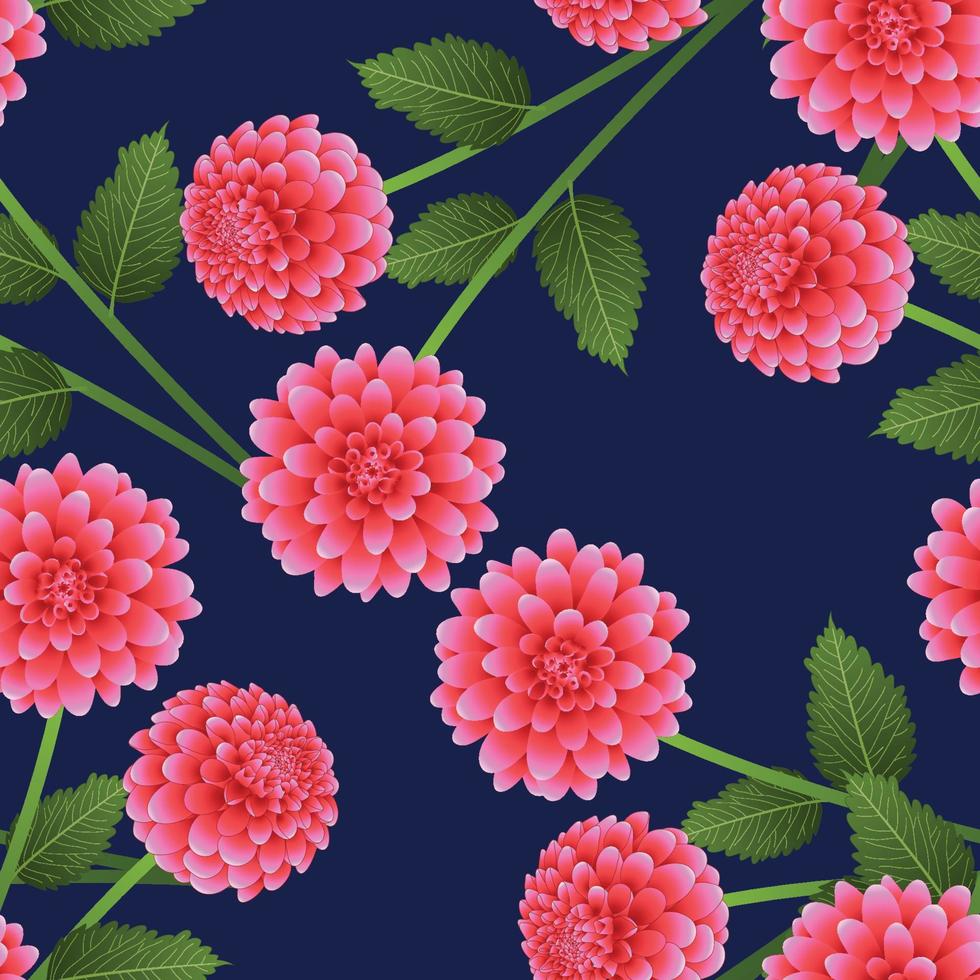 Pink Dahlia on Navy Blue Background. vector