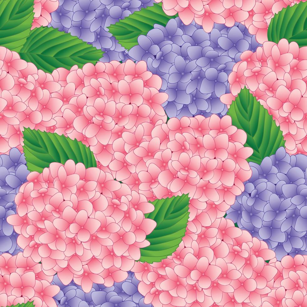 Pink and Purple Hydrangea Flower Seamless Background. Vector Illustration