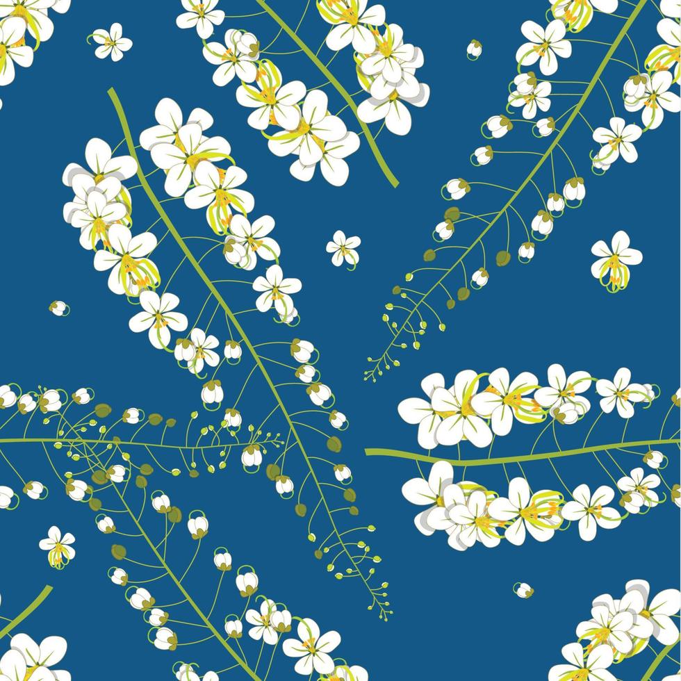 Cassia Fistula - Golden Shower Flower on Indigo Blue Background vector