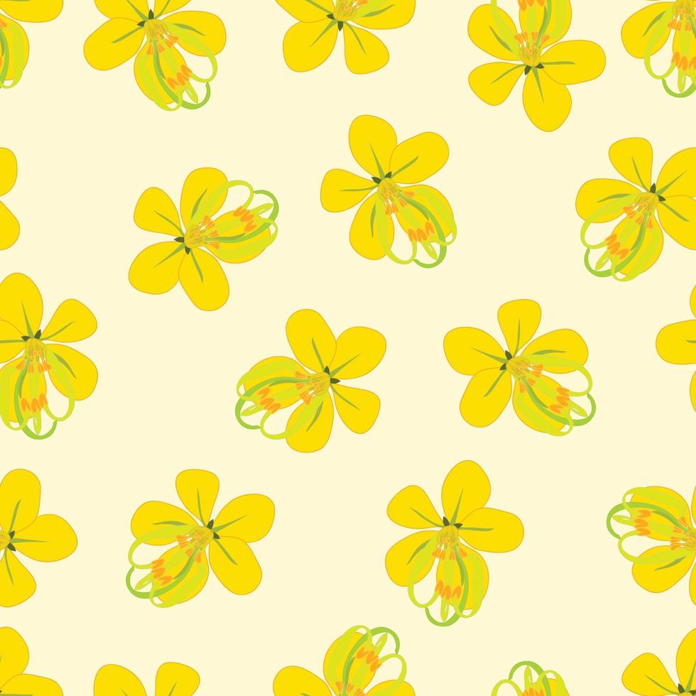 Cassia Fistula - Golden Shower Flower on Beige Ivory Background vector