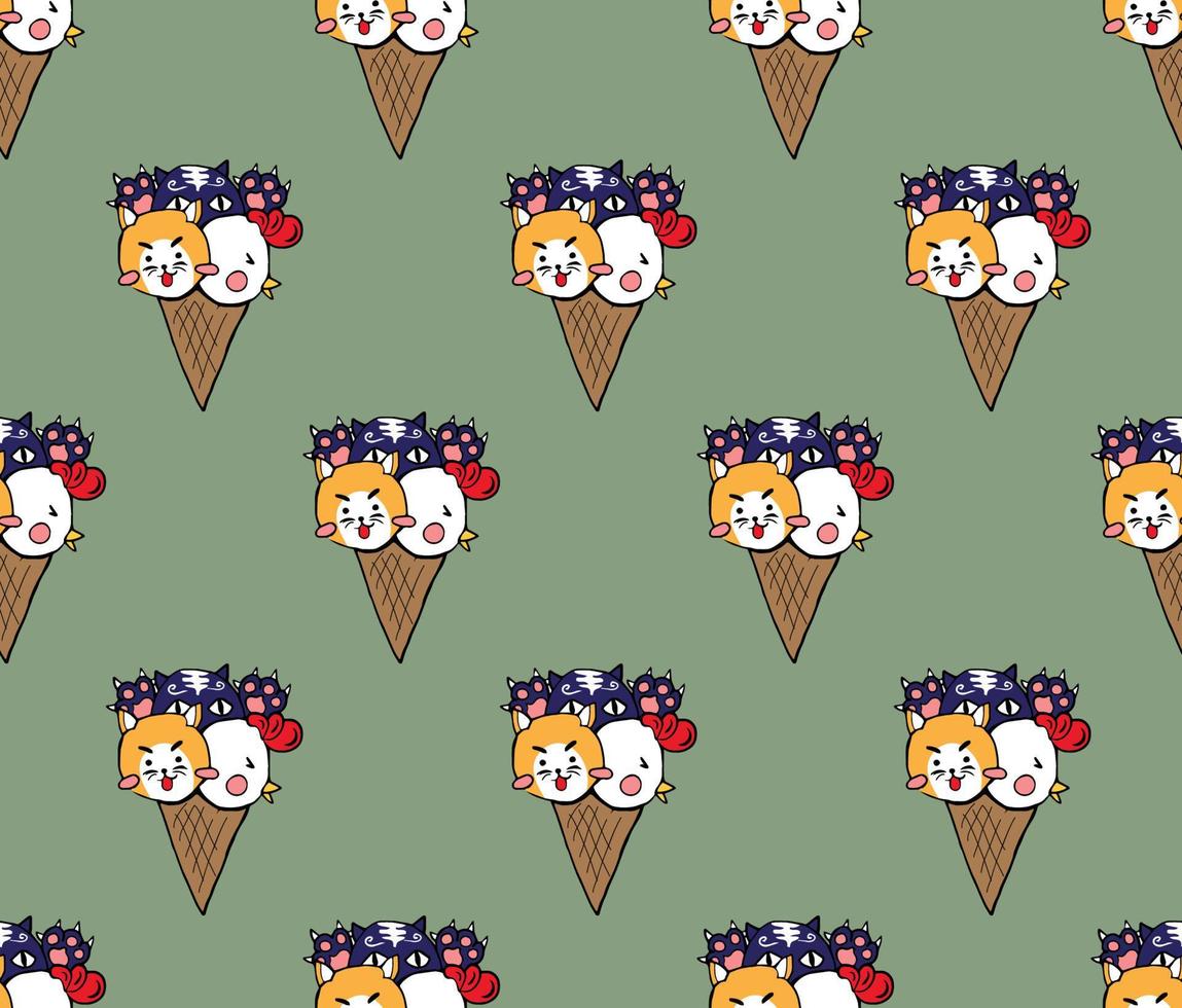 Cat Dog Chicken Ice Cream on Green Tea Background vector