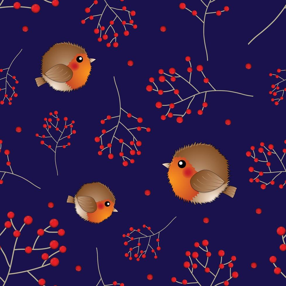 Red Robin Bird and Berry on Navy Blue Background vector