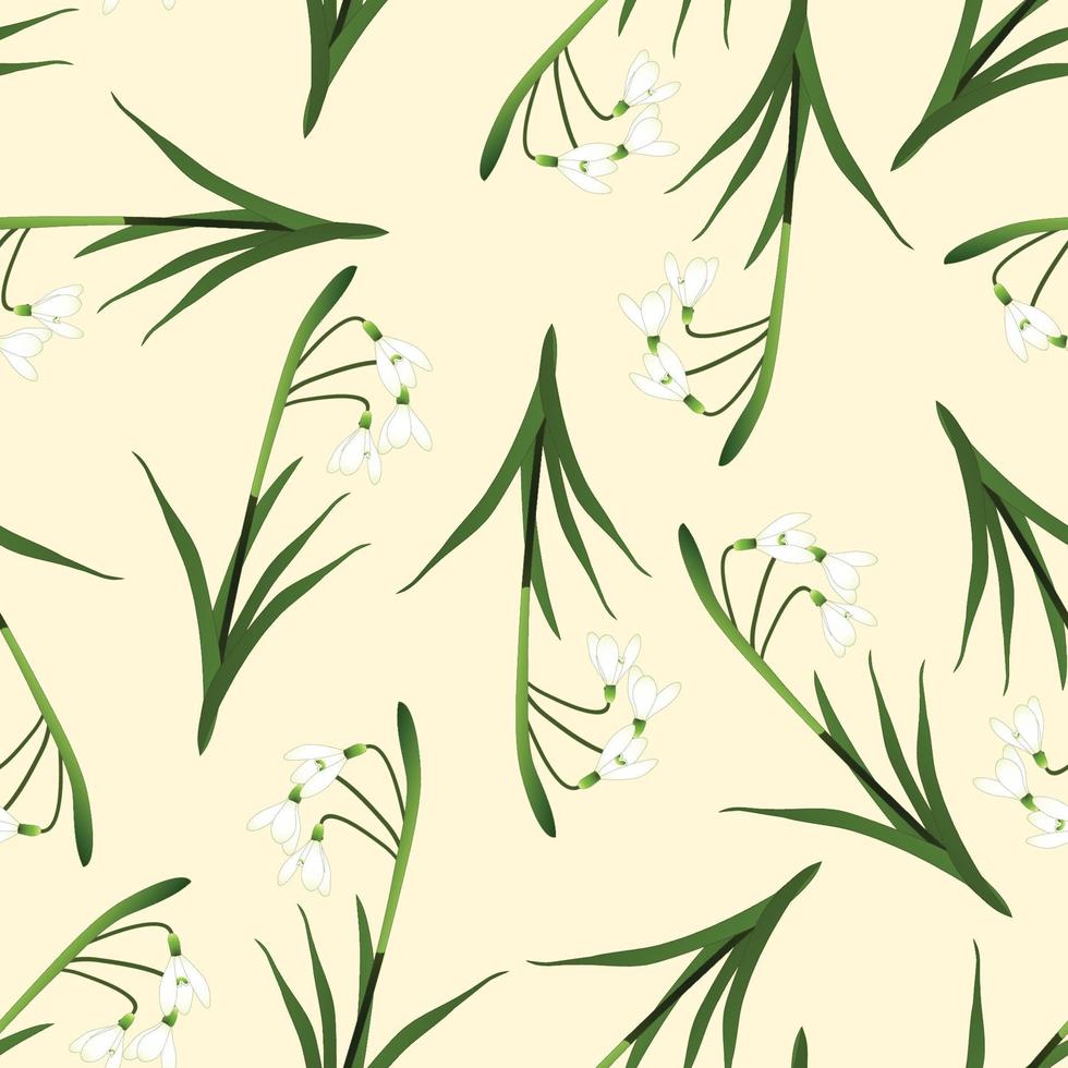 White Snowdrop Seamless on Beige Ivory Background vector