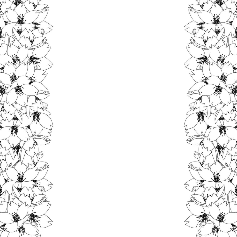 Sakura Cherry Blossom Flower Outline Border vector