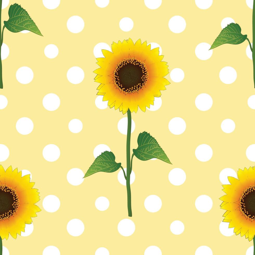 girasol sobre fondo amarillo lunares blancos. ilustración vectorial vector