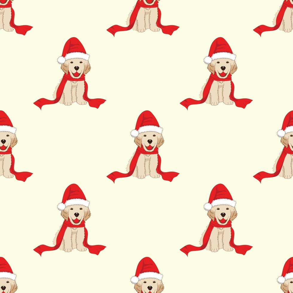 Labrador Retriever with Santa Hat Seamless on Ivory Beige Background vector