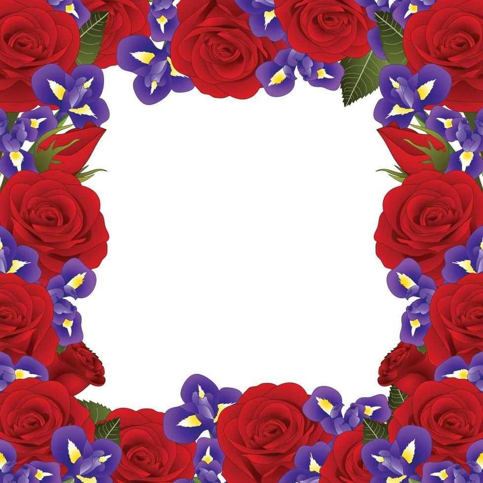 Red Rose and Iris Flower Border2 vector