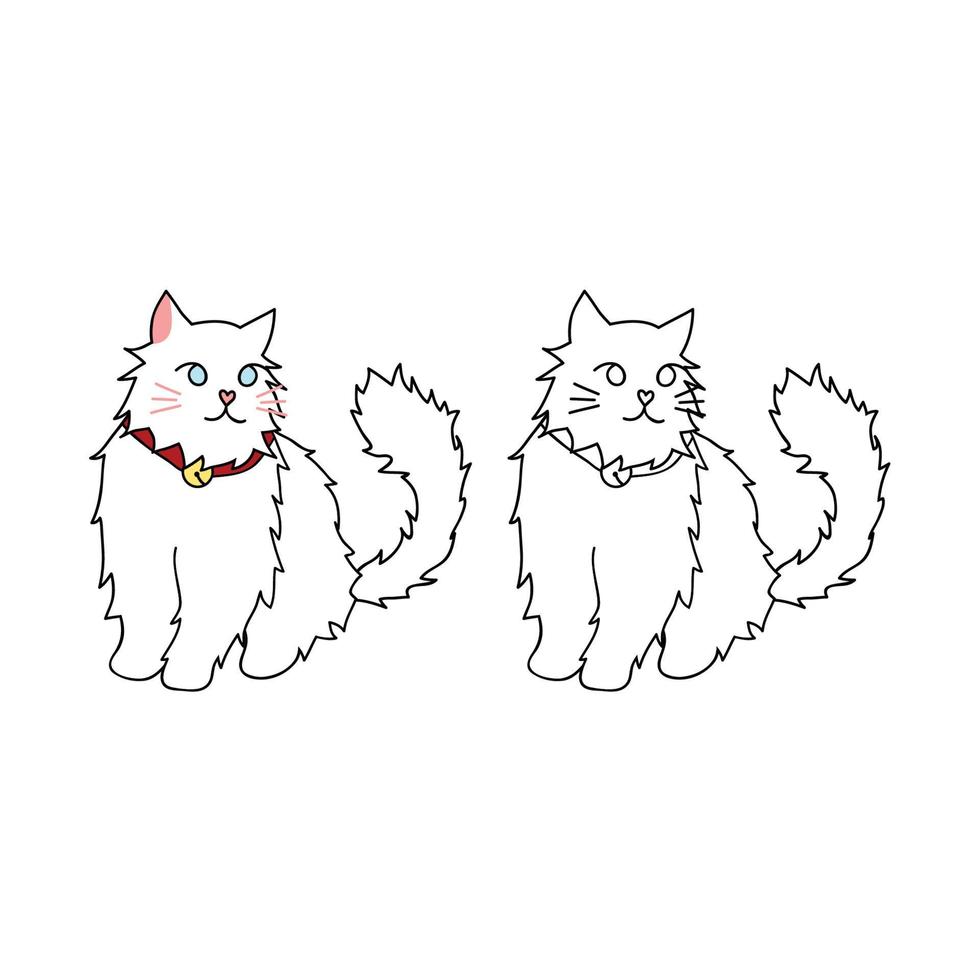 Cute White Persian Cat. Vector Illustration.